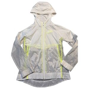 Nike Windrunner Hooded Windbreaker Jacket White Neon Yellow Translucent Womens S